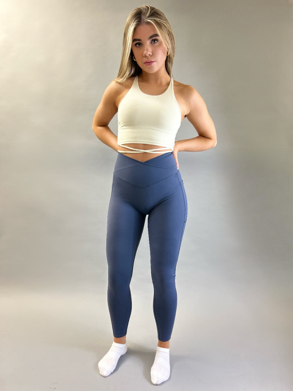 Cross Waist Leggings Blue