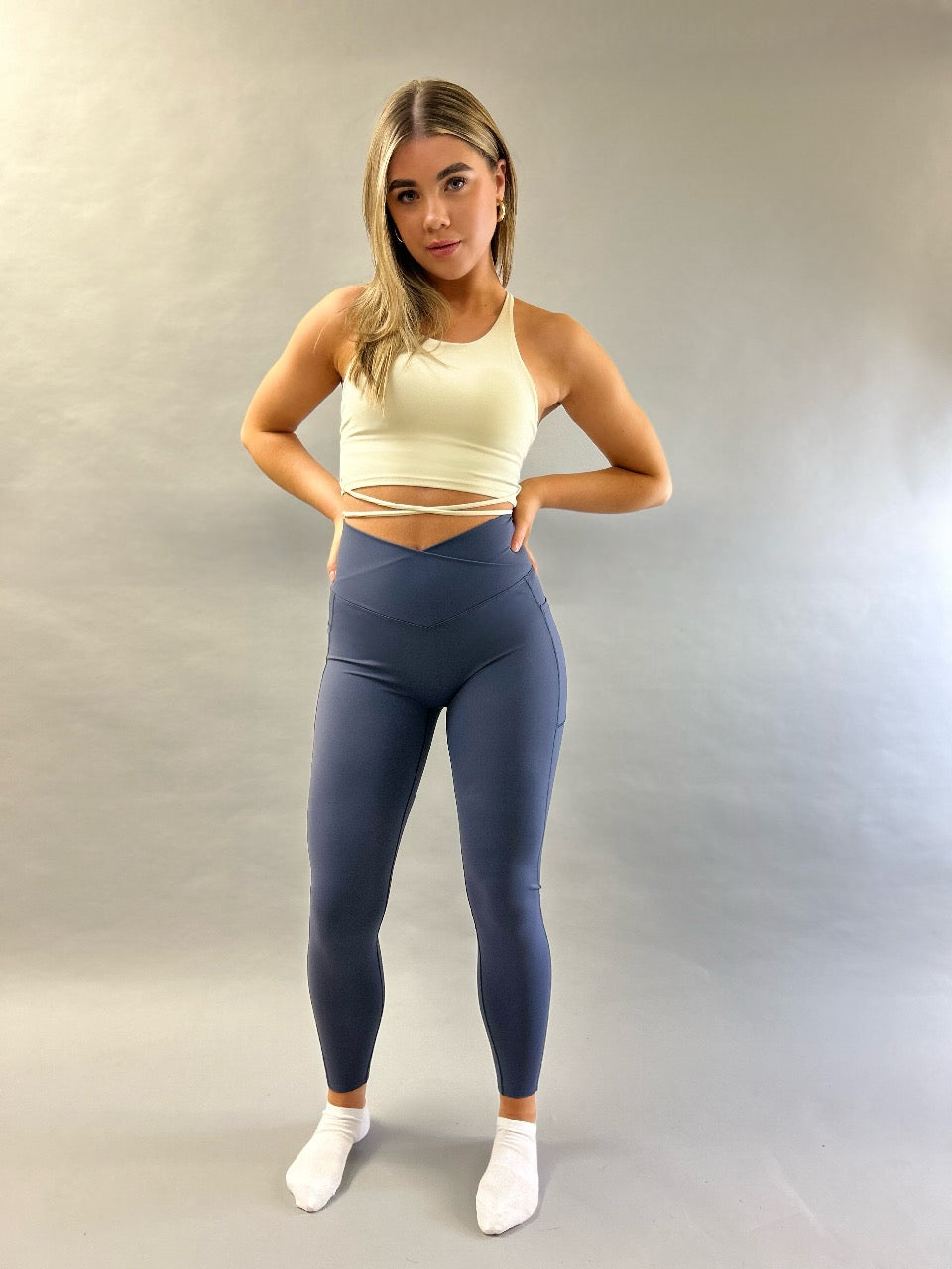Cross Waist Leggings Blue