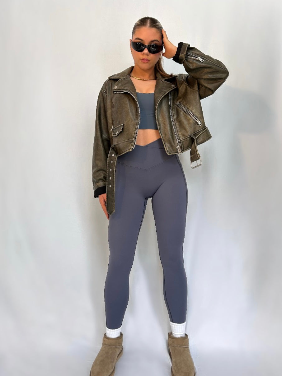 Cross Waist Leggings Blue